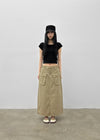 Zelkin Buckle Pocket Cotton Long Skirt