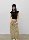 Zelkin Buckle Pocket Cotton Long Skirt