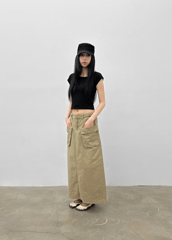 Zelkin Buckle Pocket Cotton Long Skirt