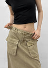 Zelkin Buckle Pocket Cotton Long Skirt