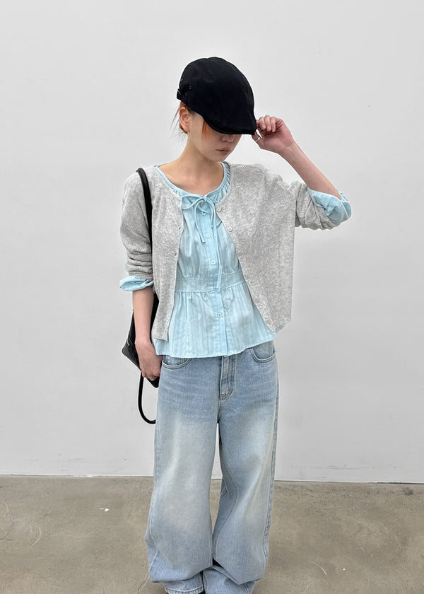 Purehi Linen Round Knit Cardigan