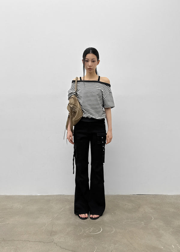 Cuncring Strap Cargo Bootcut Pants
