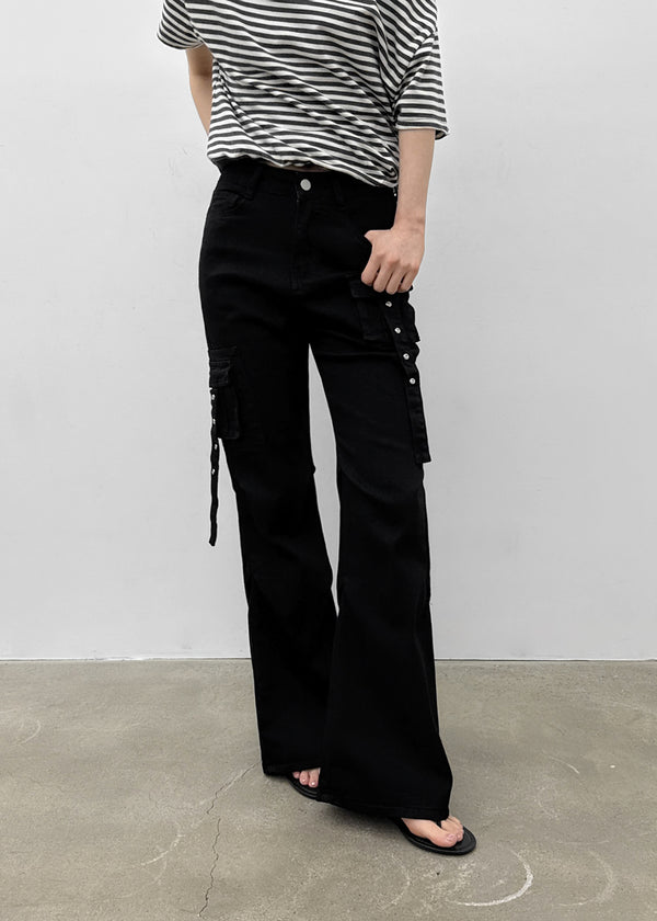 Cuncring Strap Cargo Bootcut Pants