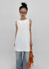 Cantut Shirred Ribbon Nylon Mini Dress