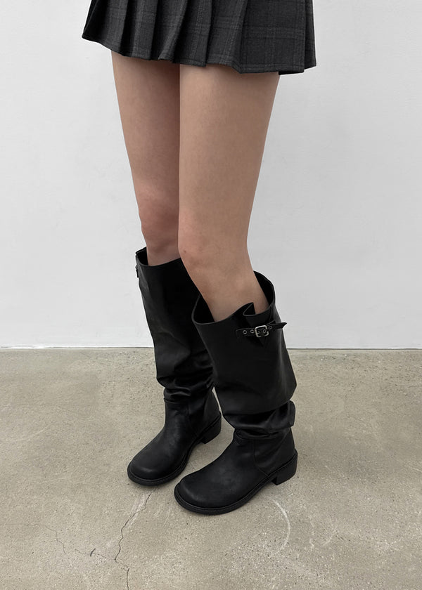 Lovt Leather Buckle Long Boots