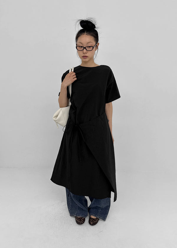Hellos Nylon Short Sleeve Wrap Long Dress