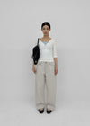Loopty Button V-neck Ribbed 3/4 Sleeve Tee