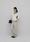 Loopty Button V-neck Ribbed 3/4 Sleeve Tee