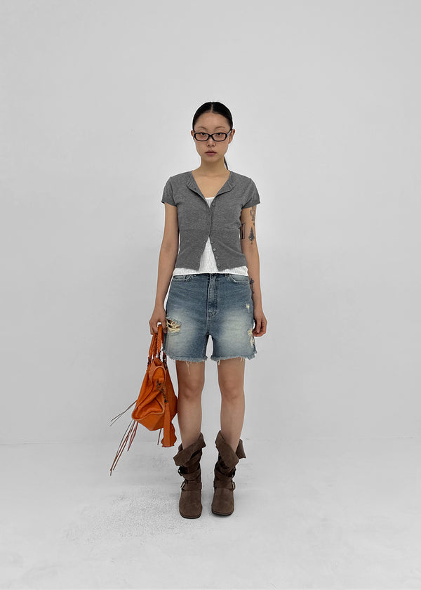 Kallang Tin-washed Damaged Denim Shorts
