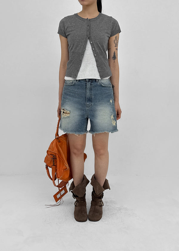 Kallang Tin-washed Damaged Denim Shorts