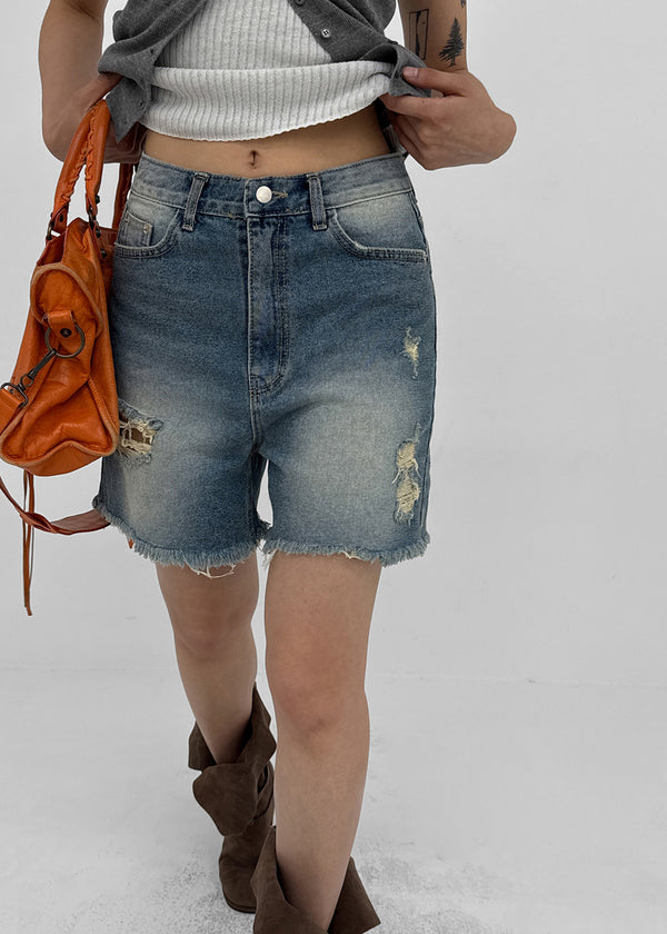 Kallang Tin-washed Damaged Denim Shorts