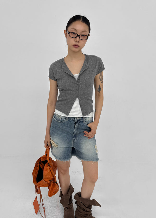 Kallang Tin-washed Damaged Denim Shorts