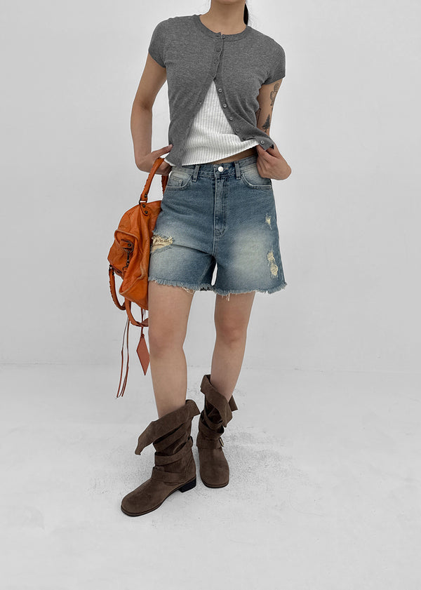 Kallang Tin-washed Damaged Denim Shorts