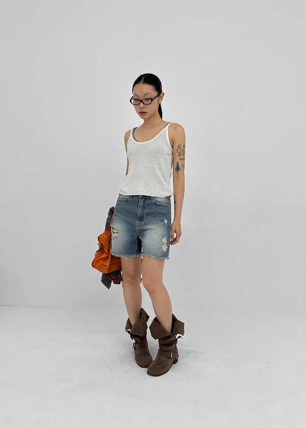 Kallang Tin-washed Damaged Denim Shorts