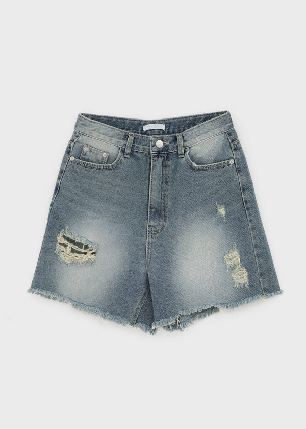 Kallang Tin-washed Damaged Denim Shorts