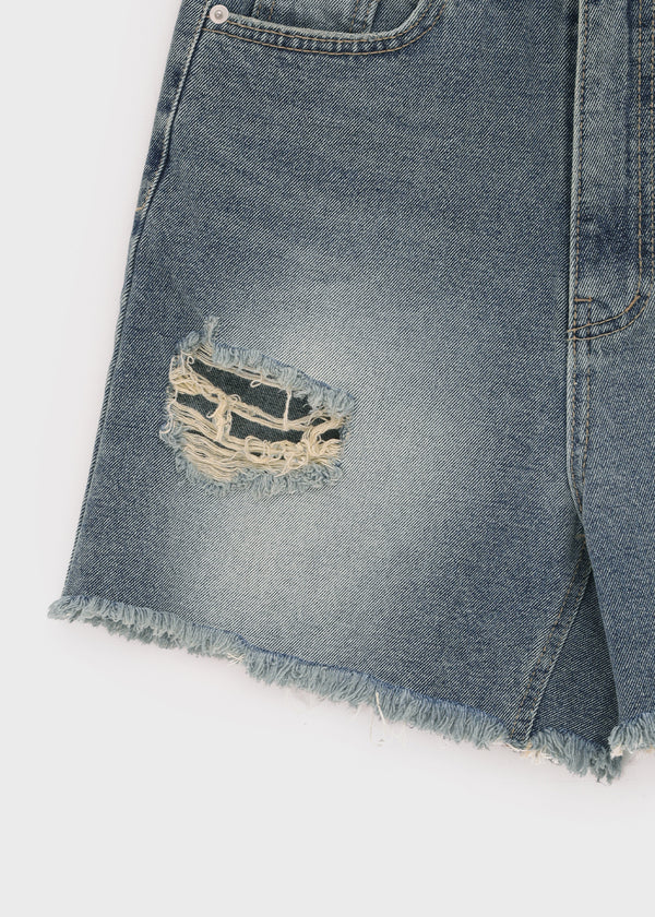 Kallang Tin-washed Damaged Denim Shorts