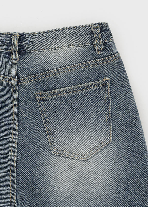 Kallang Tin-washed Damaged Denim Shorts