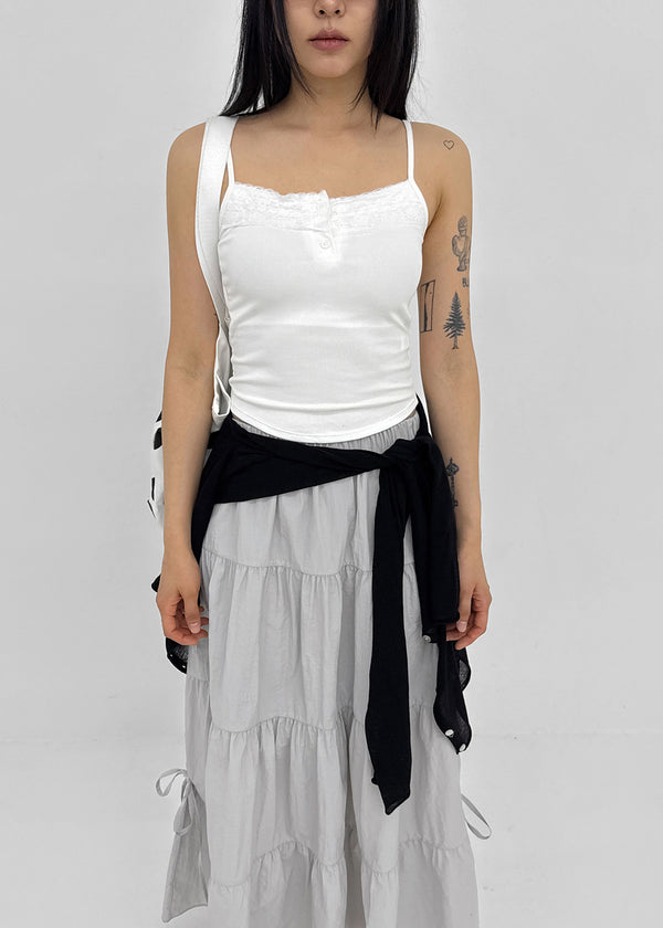 Shupong Henley Neck Lace Crop Sleeveless (Built-in Cap)