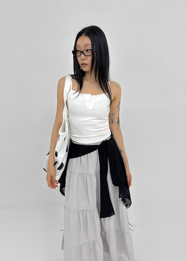 Shupong Henley Neck Lace Crop Sleeveless (Built-in Cap)