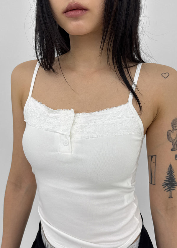 Shupong Henley Neck Lace Crop Sleeveless (Built-in Cap)