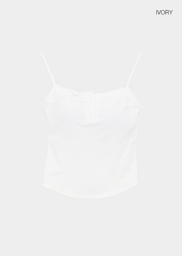 Shupong Henley Neck Lace Crop Sleeveless (Built-in Cap)