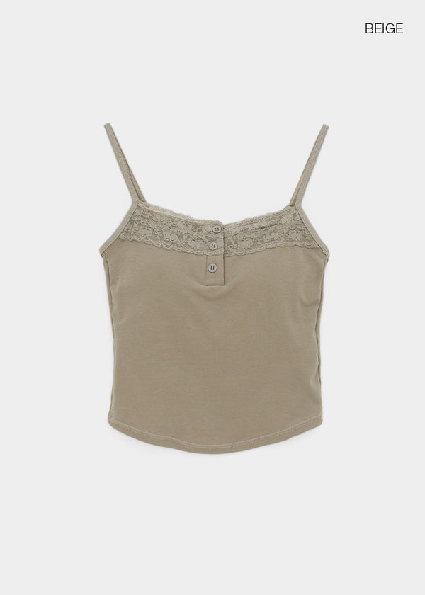 Shupong Henley Neck Lace Crop Sleeveless (Built-in Cap)