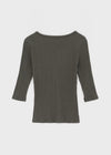 Loopty Button V-neck Ribbed 3/4 Sleeve Tee