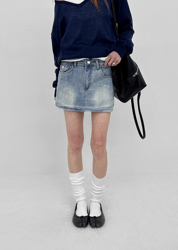 Kb Back Pocket Denim Mini Skirt Pants
