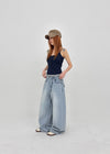 Comtian Back Pocket Washed Wide Denim Pants