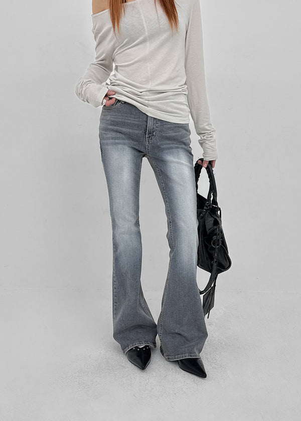 Loctong Hip-dip Washed Bootcut Denim Pants
