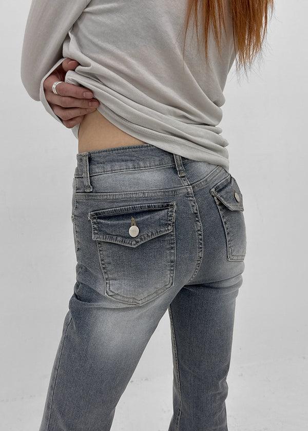 Loctong Hip-dip Washed Bootcut Denim Pants