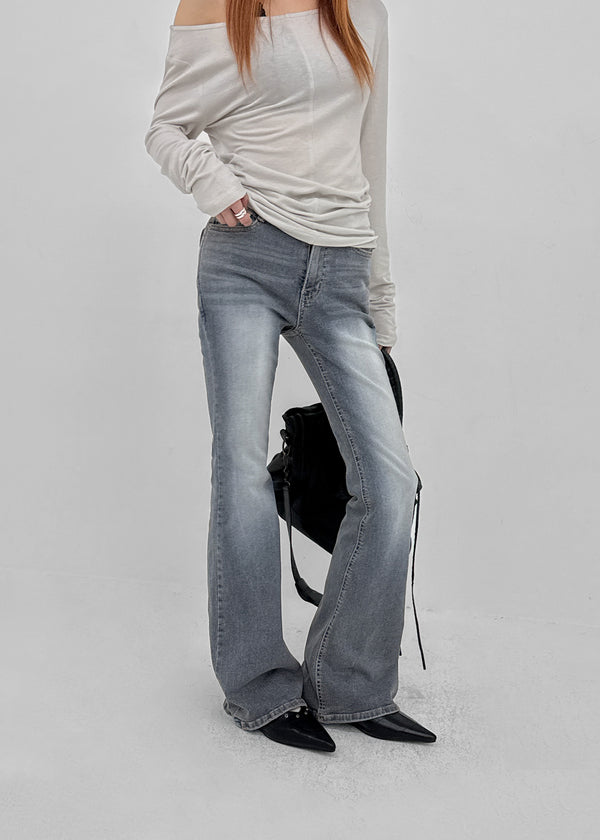 Loctong Hip-dip Washed Bootcut Denim Pants