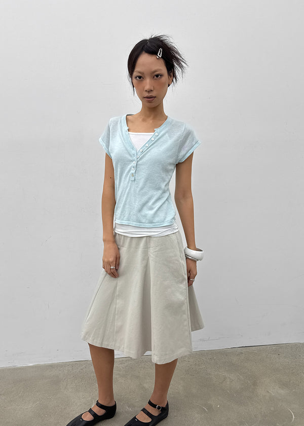Shadin Button V-sleeve Short Sleeve Knit