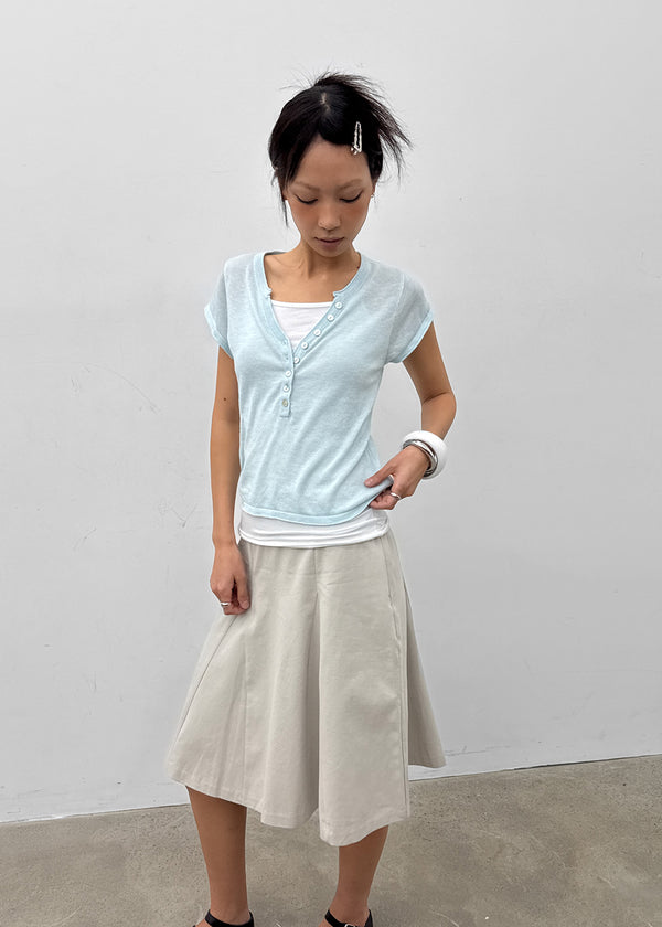Shadin Button V-sleeve Short Sleeve Knit