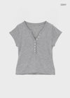 Shadin Button V-sleeve Short Sleeve Knit
