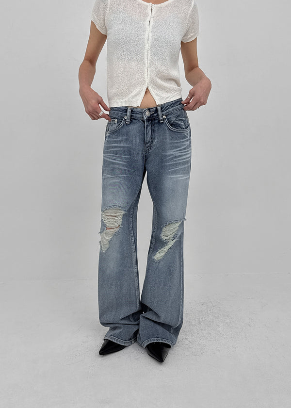 Caliac Washed Damaged Bootcut Denim Pants