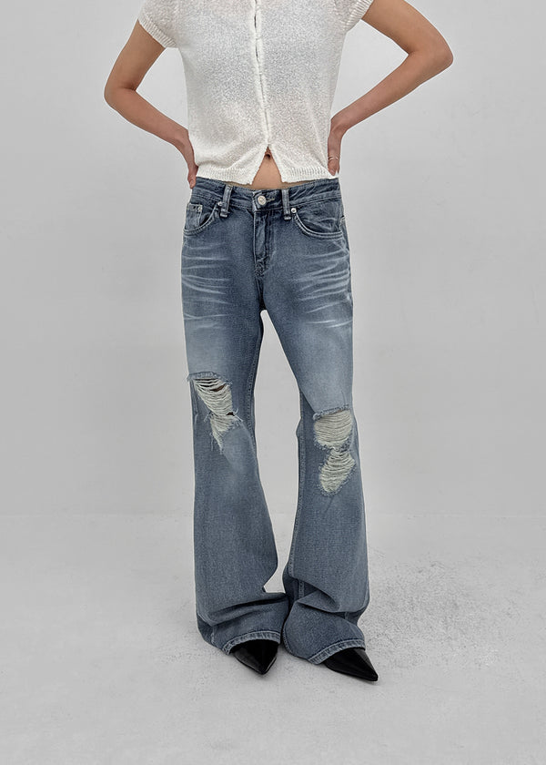 Caliac Washed Damaged Bootcut Denim Pants