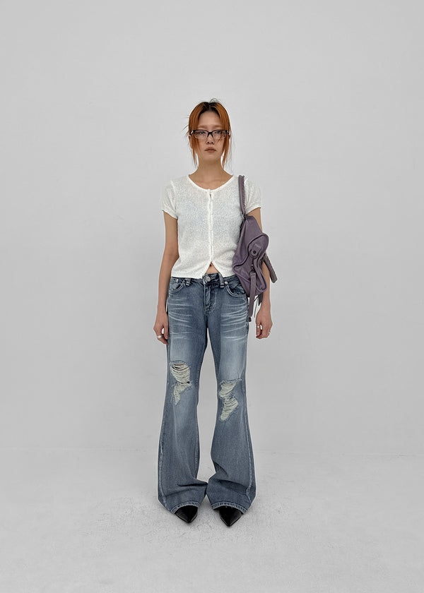 Caliac Washed Damaged Bootcut Denim Pants