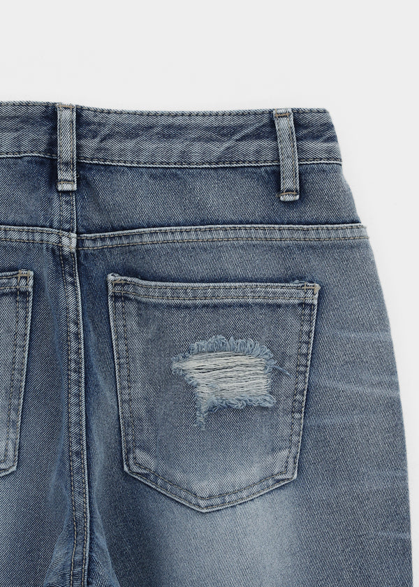 Caliac Washed Damaged Bootcut Denim Pants