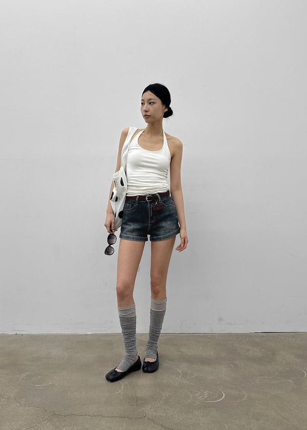 Zeu Back Pocket Denim Shorts (Belt Set)
