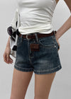 Zeu Back Pocket Denim Shorts (Belt Set)