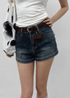 Zeu Back Pocket Denim Shorts (Belt Set)