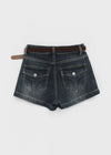 Zeu Back Pocket Denim Shorts (Belt Set)