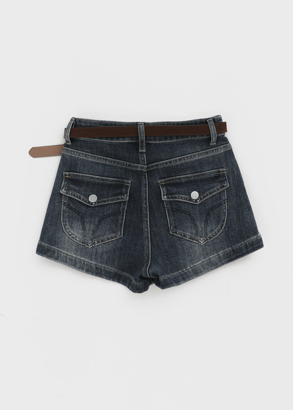 Zeu Back Pocket Denim Shorts (Belt Set)