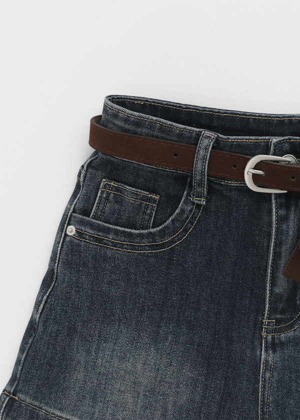 Zeu Back Pocket Denim Shorts (Belt Set)