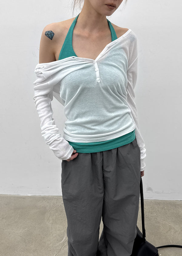 Rotine Henley Neck Long-sleeve Hoodie