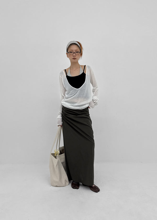 Pelian Nylon Shirred Long Skirt