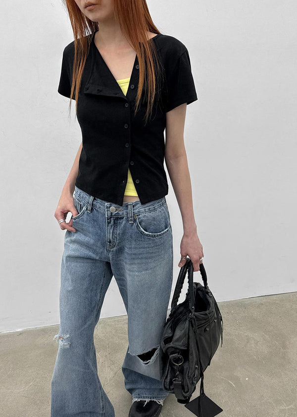 Rotomi Damaged Low-waisted Bootcut Denim Pants