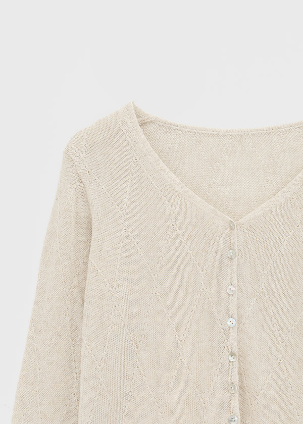 Plgun Linen Diamond V-Neck Cardigan