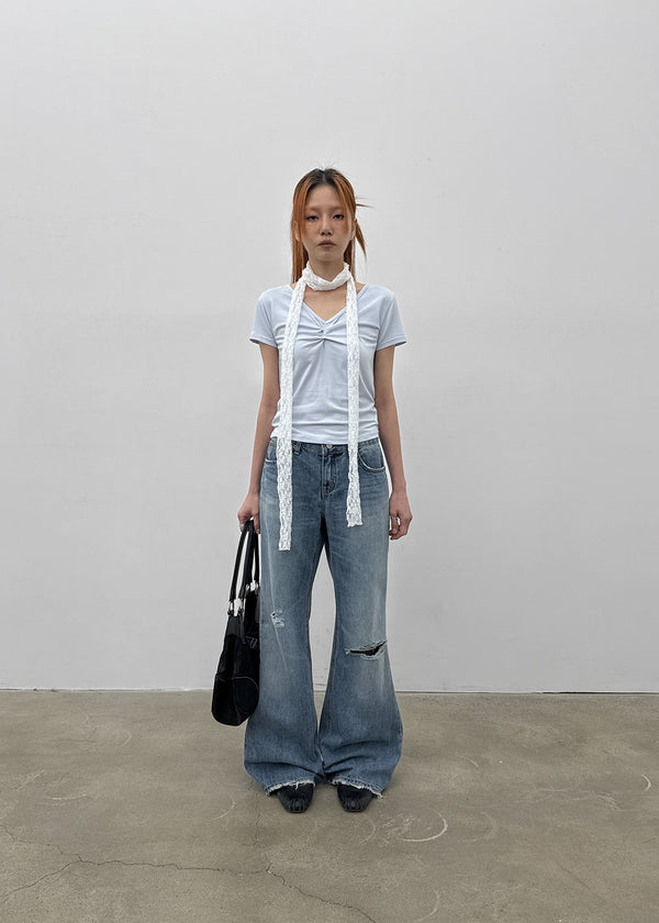 Rotomi Damaged Low-waisted Bootcut Denim Pants